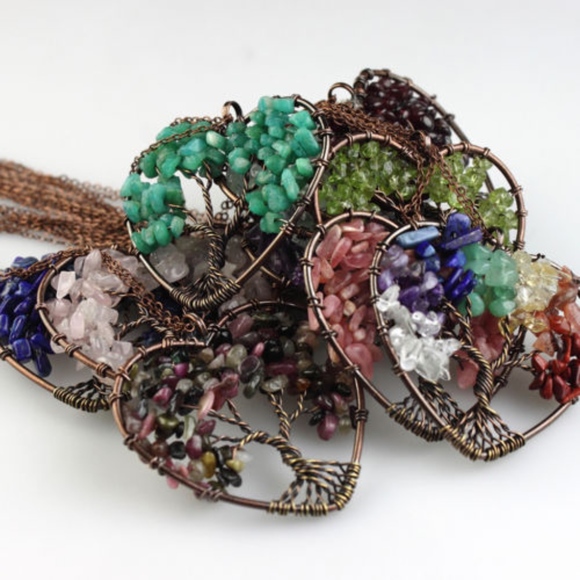 'Living Tree' Natural Gemstone Heart Pendant Necklace - Picture 12 of 14